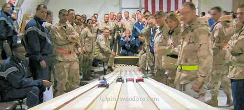 Military pinewood derby race