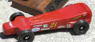 red pinewood derby car picture